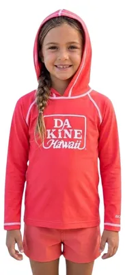 Image de T-shirt de protection UV pour filles, marque Dakine, avec capuche, couleur rouge, indice de protection UV 50+