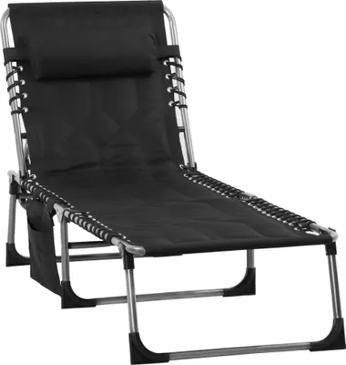 Produktbild von Outsunny Sonnenliege faltbar Gartenliege Klappliege mit Kissen Garten 5-stufige Rückenlehne verstellbar Stahl Oxford-Stoff Schwarz 188 x 57 x 30 cm