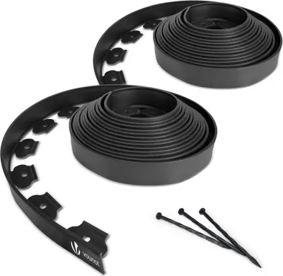 Image de Bordure de pelouse flexible VOUNOT® en plastique pour parterres, avec 60 piquets d'ancrage, longueur 20 m, hauteur 5 cm, noir