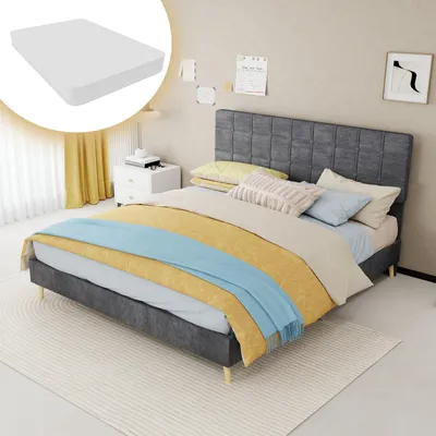 Productafbeelding van Zerbaco gestoffeerd tweepersoonsbed 160x200 cm met bedlade, grijs. Opbergbed met lattenbodem, zonder matras