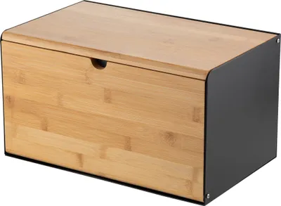 Produktbild von FLORINA Brotkasten BRUSTO 35,5 x 21,5 x 19,5 cm I Brotbox aus Stahl und Bambus-Deckel I Geräumiger und moderner Brotbehälter I Brotaufbewahrung Länger Frisch I Brotdose für Küche I Farbe: Schwarz