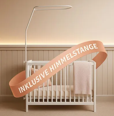 Productafbeelding van Tule bedhemel van 120 cm voor babybed en wieg met muggennet, 2 pompons en hemelstang
