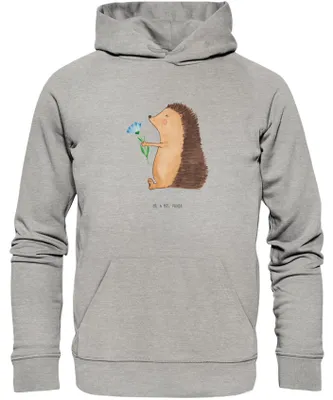 Produktbild von Mr. & Mrs. Panda Bio Hoodie Igel Blumen Größe S - Heather Grey - Geschenk, Lustige Sprüche, Kapuzensweatshirt, Pullover, Kapuzenpulli, Pulli, Krankheit, Sweatshirt
