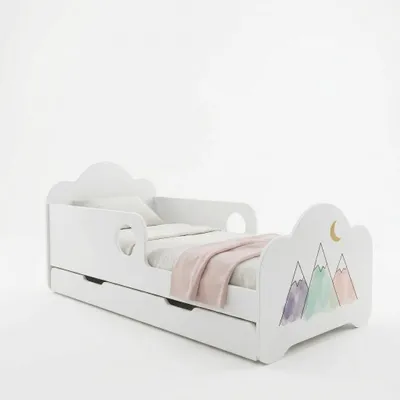 Obrázek produktu pro Postele Happy Babies Dětská postýlka s ochrannou bočnicí pro chlapce 160x80 Postel do dětského pokoje se zásuvkou Matrace Jednolůžko pro děti Bílá, barevné samolepky