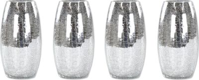 Crackle Glas 9,5 x 17cm hoch silber bauchig Tisch-Deko Trockengesteck-Vase 4 Stück
