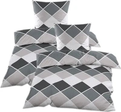 Produktbild von Seersucker Bettwäsche 135x200 mit Reißverschluss - Grau Beige Karomuster