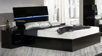 Produktbild von Design Schlafzimmer 3tlg. Bett 2x Nachttisch Luxus Betten Set Möbel Led Licht