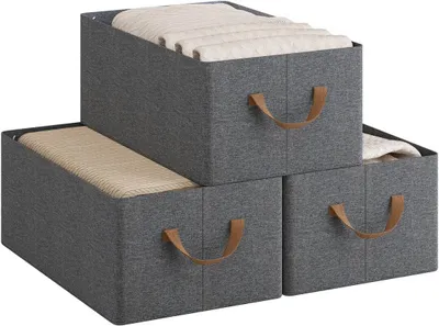 Produktbild von WOLTU Aufbewahrungsboxen 3 Stück, Organizer Box, Stapelboxen faltbar, Grau : 26L(47x28x20 cm) Größe: 26L(47x28x20 cm)