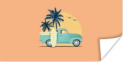 Produktbild von MuchoWow® Poster Bus - Sonne - Surfbrett - Sommer 160x80 cm - Foto Poster