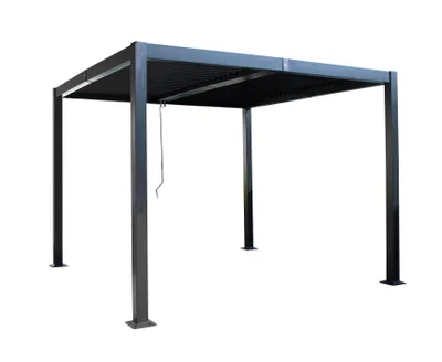 Zdjęcie produktu dla Aluminiowa pergola AIORBER 300x300 cm z dachem z listew, odporna na warunki atmosferyczne i chroniąca przed słońcem do ogrodu i patio - czarna