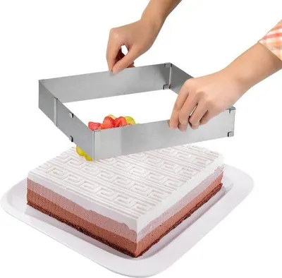 Immagine prodotto di Set da forno rettangolare, acciaio inossidabile, regolabile, anello per teglia, ideale per compleanni, feste, pizza, torte, cottura al forno e decorazioni