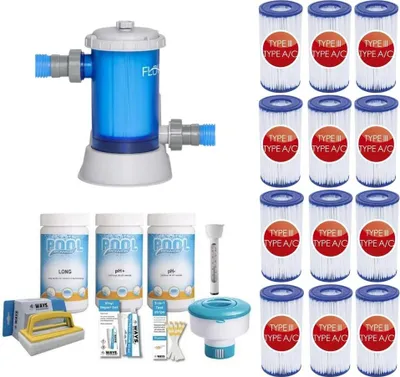 Obrázok produktu pre WAYS - Starostlivosť o bazény - balenie Veľké a filtračné čerpadlo 5678 L/u a 12 filtrov typu III