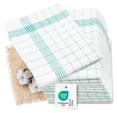 Produktbild von 12er Set Geschirrtücher, Halbleinen in 50x70 cm, grün weiß kariert, fusselfrei