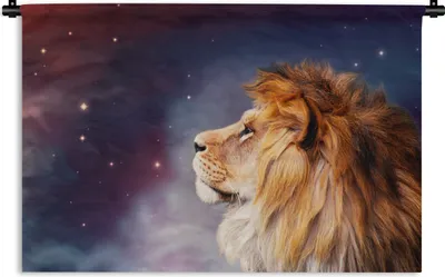 Produktbild von MuchoWow® Wandteppich Wandbehang Löwen - Sternenhimmel - Farben 90x60 cm Tapisserie Dekoration Wandtuch - Wandskulpturen - Bildteppich