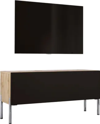 Produktbild von TV-SCHRANK in Wotan-Eiche / Mattschwarz mit Beinen in Chrom, 100 x 52 x 32 cm