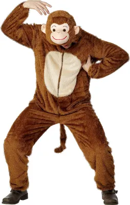 A person wearing a full-body monkey costume.