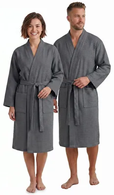 Produktbild von NYVI Bademantel NYVISpa Waffelpique - Uni Saunamantel für Damen & Herren - luftig leichter & atmungsaktiver Morgenmantel aus 100% Baumwolle - Saugfähig & Schnelltrocknend - XL Anthrazit