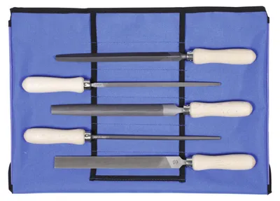 Produktbild von Dick Vielzweck-Feilensatz 5-teilig in Rolltasche Hieb 2, mit Holzheft, Länge ohne Angel: 200 mm 5 Stk