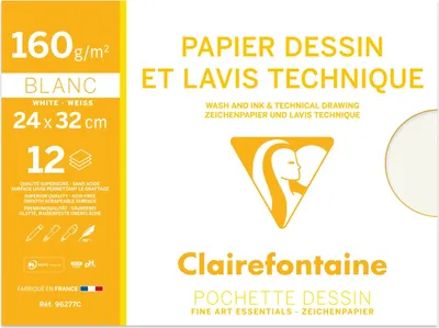 Produktbild von Clairefontaine 10x Technisches Zeichenpapier 24x32cm 160g Pack. 12 Bogen 96277C
