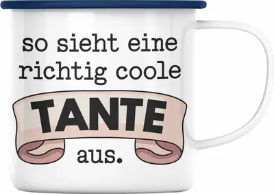 Produktbild von Trendation - Beste Tante Geschenk Emaille Tasse mit Spruch Emaille Emaille Tasse für Coole Tante (Blau)