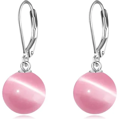 Immagine prodotto di Orecchini in argento sterling con pietra rosa a forma di occhio di gatto, diametro 8 mm