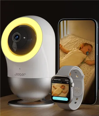 Image de Babyphone 2,5K Ultra-HD avec application caméra, caméra bébé WiFi pour smartwatch - Soins intelligents, détection des pleurs, berceuse, aide au sommeil