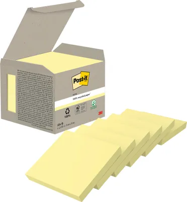 Produktbild von Post-it® Recycling Notes Gelb Haftnotizen 76x76mm 6 Blöcke 100 Blatt