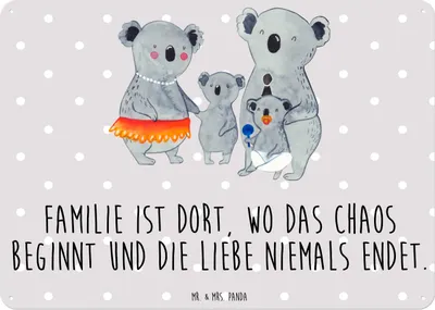 Produktbild von Mr. & Mrs. Panda tafel Koala Familie DIN A6 - Grau Pastell - Geschenk, Magnetschild, Mama, Türschild, Wandbild, Papa, Blechschild, Schild, Muttertag, Koalas