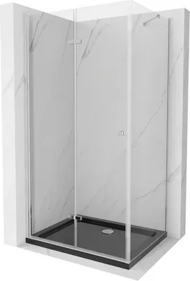 Produktbild von Mexen Lima klappbare Duschkabine 80 x 120 cm, Transparent, Chrom + Duschwanne Flat, Schwarz - 856-080-120-01-00-4070