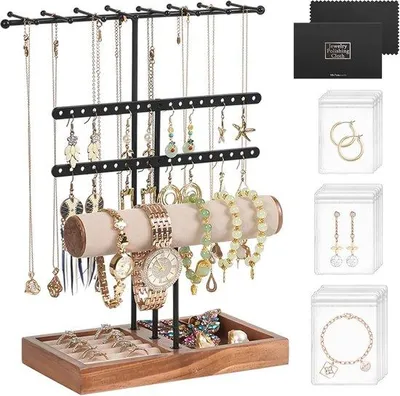 Produktbild von Famanu Schmuckhalter mit Ringbasis - Elegante Schmuckdisplayständer für Ketten, Ohrringe, Ringe und Armbänder