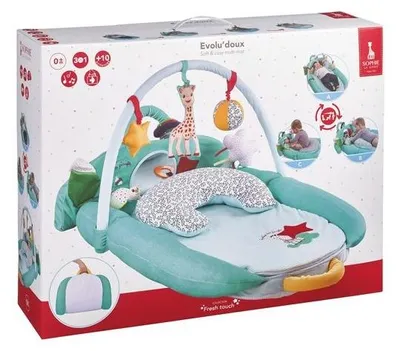 Image de Ensemble de jouets Vulli Evolu'doux, jaune, avec arche de jeu et anneau de dentition