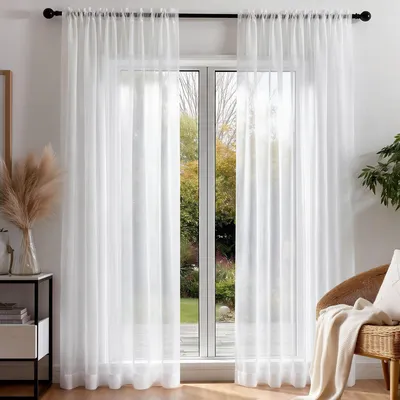 Voile-Gardinen Set 2er 140x260 cm, transparent, weiß, Polyester