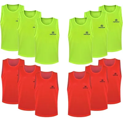 Image de Gilet d'entraînement de football, pour enfants et adultes, couleur vert et rouge, lot de 12