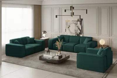 Produktbild von Sofaset Designersofa CELES 3-2-1 in Stoff Opera Velvet Opalgrün