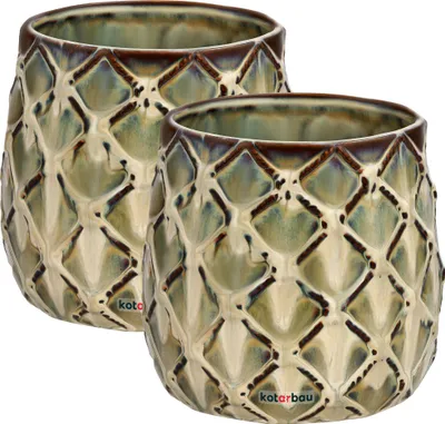 Zdjęcie produktu dla KOTARBAU® Donica Doniczka Ceramiczna Szkliwiona Ananas 125 MM Zestaw 2 SZT