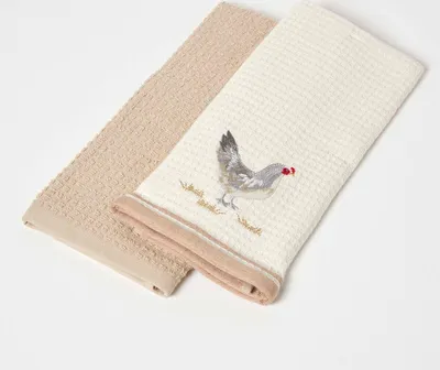 Produktbild von HOMESCAPES Waffelpiqué-Geschirrtücher mit Huhn-Motiv im 2er Set, 40 x 60 cm