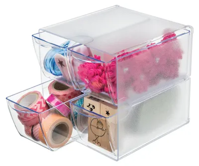 Kubus-Organizer, 4 Schubladen, stapelbar, Kunststoff, transparent