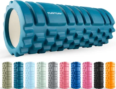 Produktbild von Tunturi Yoga Grid Foam Roller - fazienrolle rücken wirbelsäule - 33 cm lang in Petrolblau - fitness rolle - Rücken rolle - Inkl. e Fitness-App