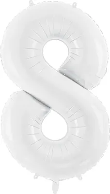 Produktbild von Zahl 8 Weißer Zahlenfolienballon 86cm