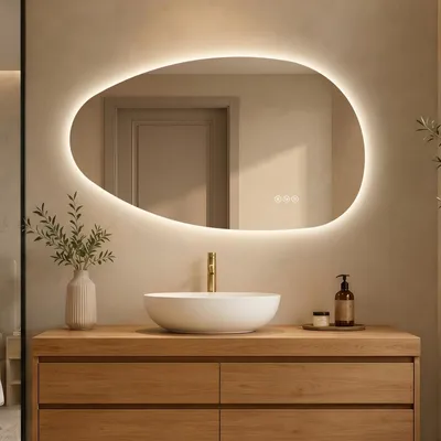 Imagen del producto de Espejo de baño iluminado S'AFIELINA, 50x85 cm, con tecnología LED, interruptor táctil, espejo de pared con 3 colores de luz y función de atenuación, antiniebla y memoria