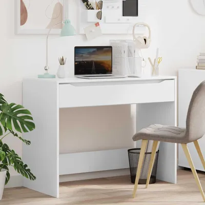 Image de Maison Exclusive - Bureau avec tiroirs Blanc 100 x 50 x 78 cm Matériau dérivé du bois