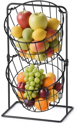 Imagen del producto de Bandeja doble para frutas - Bandeja metálica para frutas - Estante metálico para frutas - Organizador para encimeras de cocina -