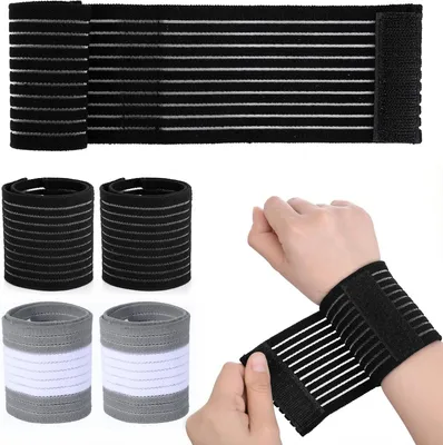 Image de Bandage élastique pour poignet, lot de 4, en polyester respirant. Manchon de compression pour le poignet, support pour le carpe, attelle de soutien pour hommes et femmes