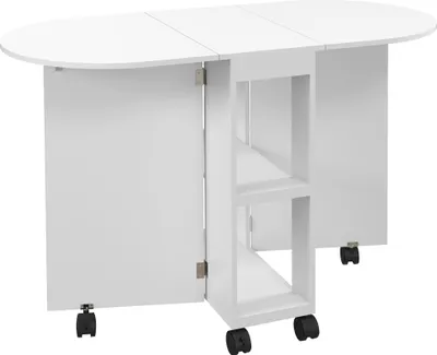 Image de HOMCOM Table à manger pliante sur roulettes, table de cuisine pour 4 personnes avec 2 abattants et 2 étagères de rangement, pour petits espaces, 120 x 60 x 77 cm, blanc