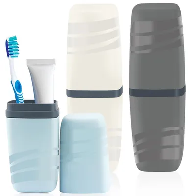 Image de Étui pour brosses à dents, ensemble de voyage, 3 pièces, gobelets de rinçage en plastique, rangement, idéal pour le camping