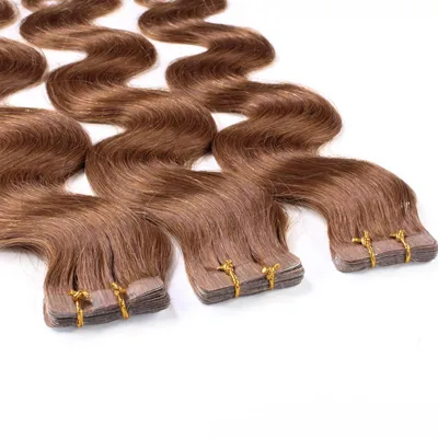 Immagine prodotto di hair2heart Tape Extensions Capelli umani ondulati - 10 strisce 2,5 g 60 cm marrone chiaro