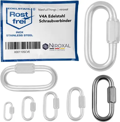 Imagen del producto de Dos mosquetones de acero inoxidable V4A, de 8 mm, con cierre de rosca, para uso en exteriores