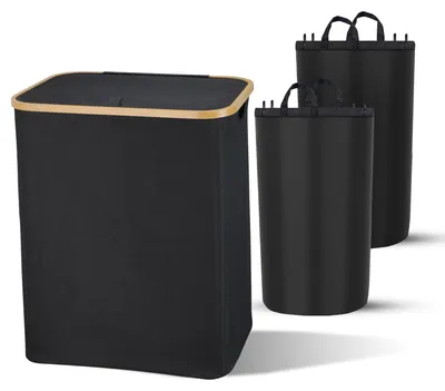 Productafbeelding van Dubbele Wasmand | Was Sorteerder | Met Deksel | 160 Liter | Zwart