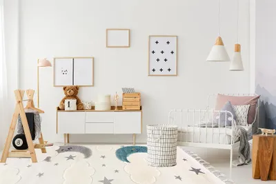 Produktbild von Mazovia Kinderteppich Spielteppich - Mond, Wolken und Sternen Creme, Bunt Weicher Teppich für Kinderzimmer - Allergikerfreundlich, Fußbodenheizung geeignet - 80 cm x 150 cm