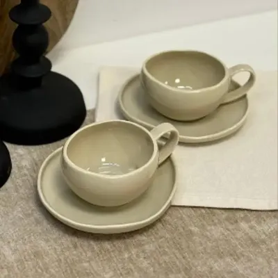 Image de Set tasses espresso Wave Biscuit 12 pièces crème porcelaine 120 ml